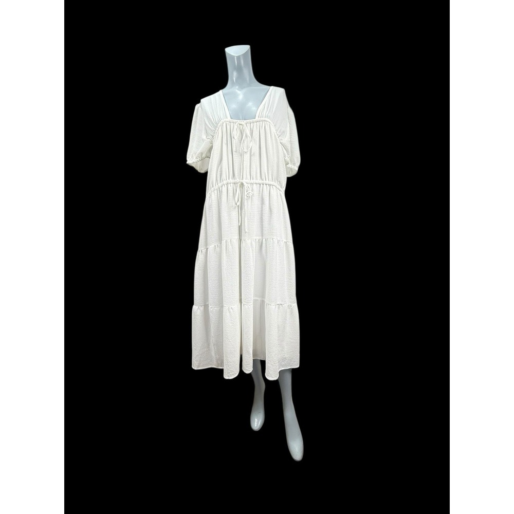 Women's NWT DEX XL White Dress Tiered Skirt Pockets Beach Cruise